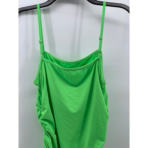 UNBRANDED Women's Lime Green Straight-Neck Ruched Bodycon Mini Dress SZ L - Picture 6 of 10